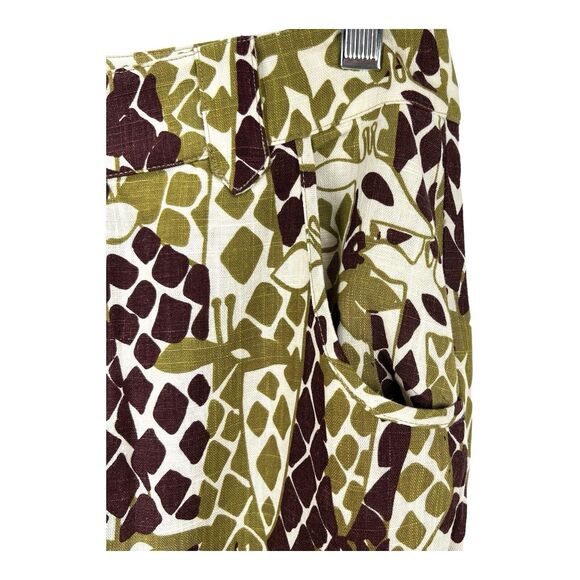 ModCloth Wide Leg Pants LARGE Giraffe Print Linen Blend Brown Green Safari - Picture 4 of 11